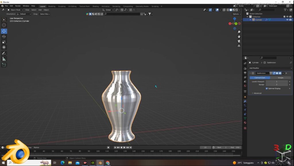 screenshot blender vaso 3D